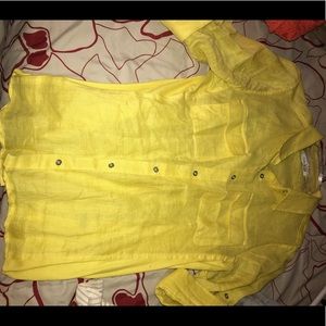 Yellow button down top